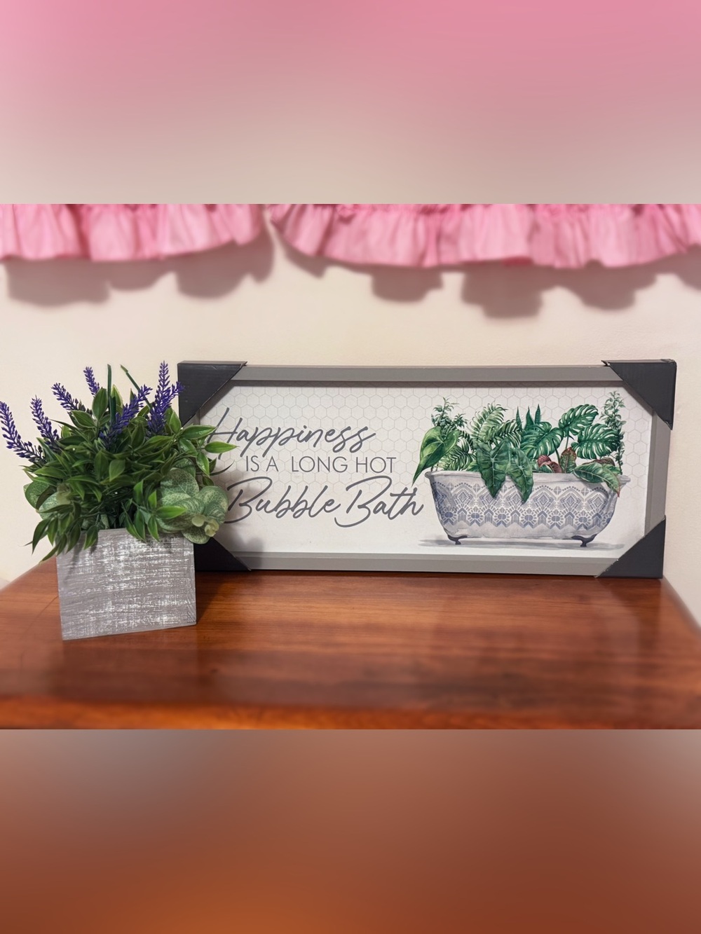 Modern Farmhouse Bathroom Decor Bundle | Canvas Wall Art Sign & Faux Plant